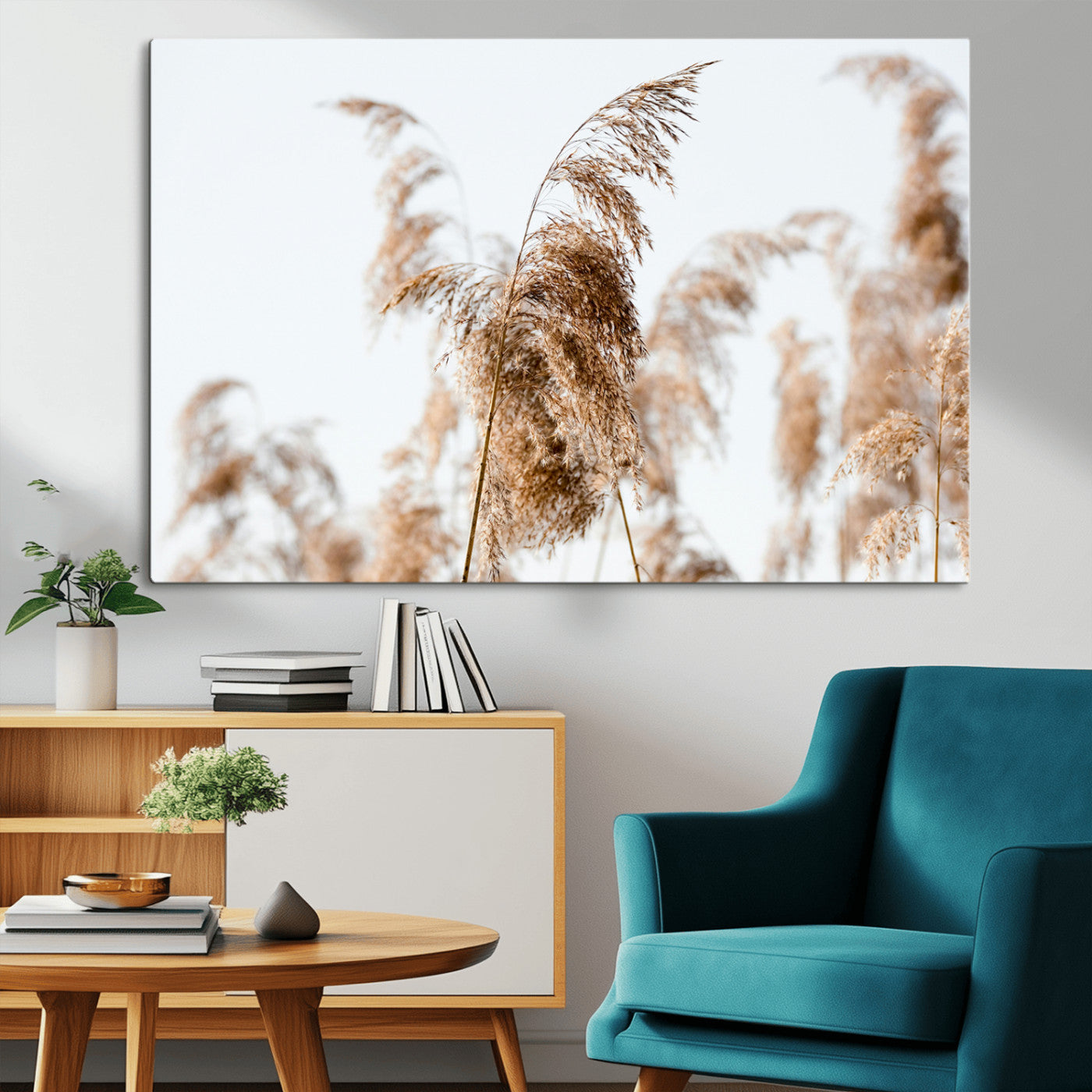 17019393-MGV-CV-36X24-Pampas Grass Wall Art Canvas Print, Framed Neutral Tones Art Picture Print, Minimalist Nature Perfect Boho Minimalist Decor