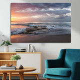 94208089-MGV-CV-36X24-Golden Hour Wall Art Canvas Print, Framed Tranquil Waves Art Picture Print, Beach Horizon Perfect Coastal Serenity Decor Artwork
