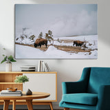 60308289-MGV-CV-36X24-Bison Wildlife Wall Art Canvas Print, Framed Snowy Prairie Art Picture Print, Western Landscape Perfect Rustic Winter Decor