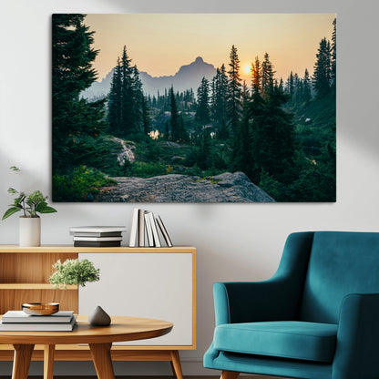 66397982-MGV-CV-36X24-Mountain Landscape Wall Art Canvas Print, Framed Forest Serenity Art Picture Print, Mountain Landscape Perfect Rustic Wilderness