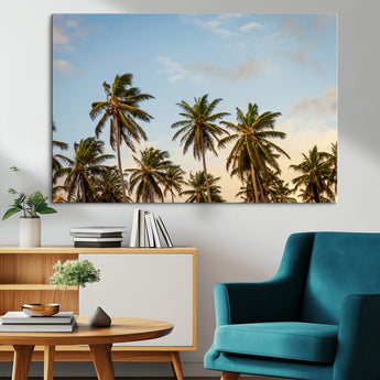 99033771-MGV-CV-36X24-Palm Trees Wall Art Canvas Print, Framed Tropical Vibes Art Picture Print, Coastal Sunset Perfect Coastal Boho Decor Artwork