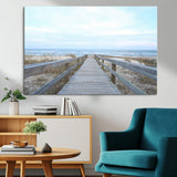 31602988-MGV-CV-36X24-Beach Boardwalk Wall Art Canvas Print, Framed Coastal Serenity Art Picture Print, Ocean View Perfect Coastal Minimalist Decor