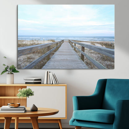 31602988-MGV-CV-36X24-Beach Boardwalk Wall Art Canvas Print, Framed Coastal Serenity Art Picture Print, Ocean View Perfect Coastal Minimalist Decor