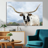 63592811-MGV-CV-36X24-Texas Longhorn Wall Art Canvas Print, Framed Western Rustic Art Picture Print, Farmhouse Decor Perfect Rustic Farmhouse Decor