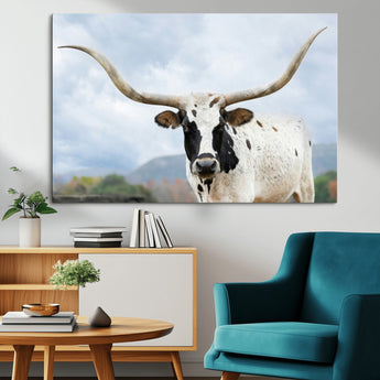 63592811-MGV-CV-36X24-Texas Longhorn Wall Art Canvas Print, Framed Western Rustic Art Picture Print, Farmhouse Decor Perfect Rustic Farmhouse Decor