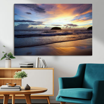 36714356-MGV-CV-36X24-Beach Sunset Wall Art Canvas Print, Framed Ocean Waves Art Picture Print, Tropical Seascape Perfect Coastal Serenity Decor Artwork