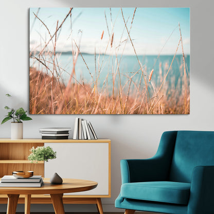 36108696-MGV-CV-36X24-Coastal Grass Wall Art – Serene Ocean View Canvas Print, Beach Nature Photography Decor for Living Room, Bedroom, Office or Modern