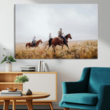 94723307-MGV-CV-36X24-Western Cowboys Wall Art Canvas Print, Framed Rustic Prairie Art Picture Print, Horseback Riding Perfect Rustic Western Decor