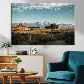 92497443-MGV-CV-36X24-Rustic Farmhouse Wall Art Canvas Print, Framed Mountain Cabin Art Picture Print, Western Landscape Perfect Rustic Farmhouse Decor