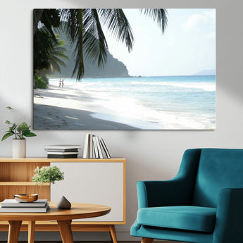 18311030-MGV-CV-36X24-Tropical Beach Wall Art Canvas Print, Framed Serene Ocean Art Picture Print, Palm Tree Shadows Perfect Tropical Coastal Decor