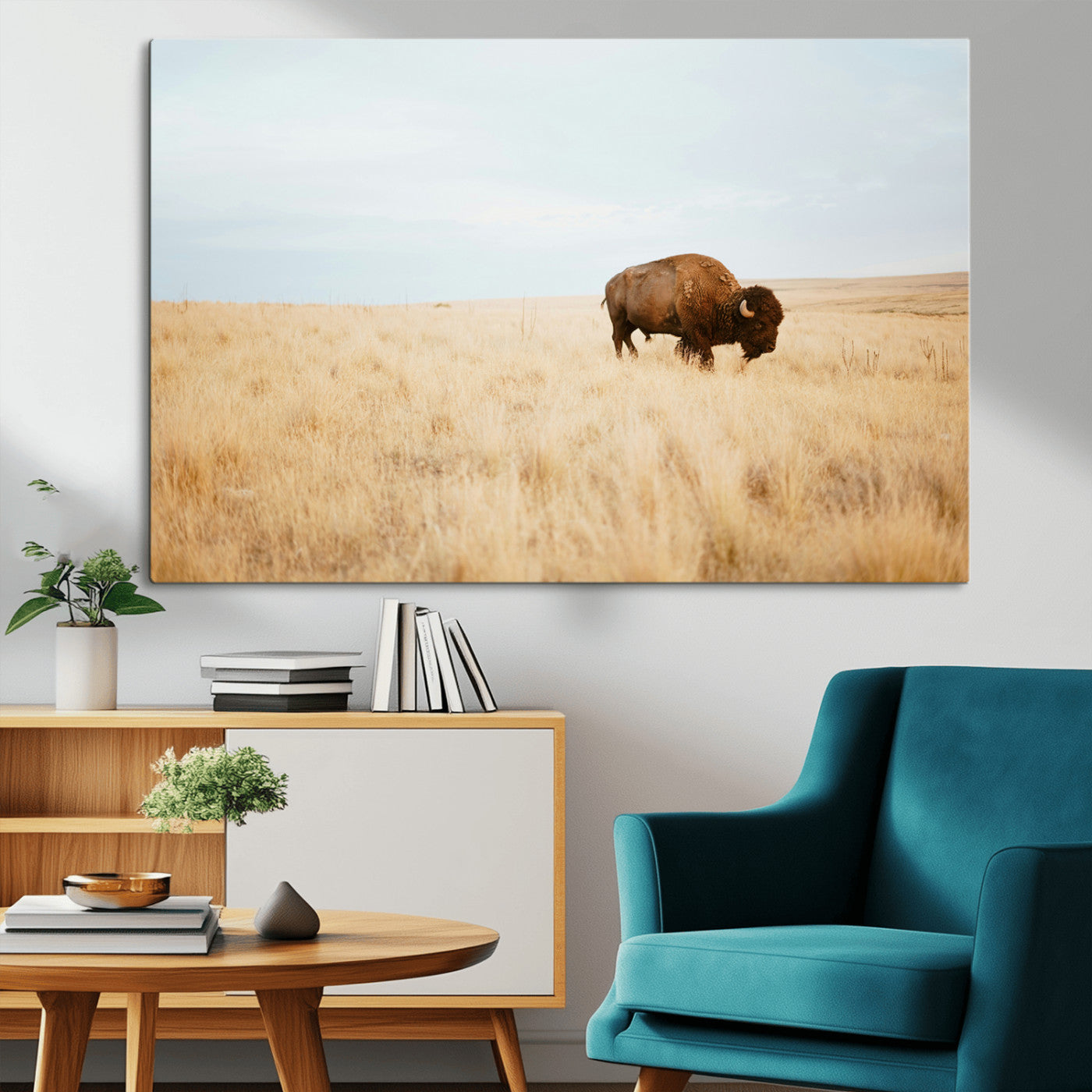 61392510-MGV-CV-36X24-Buffalo Wall Art Wall Art Canvas Print, Framed Western Wildlife Decor Art Picture Print, Rustic Farmhouse Art Perfect Rustic