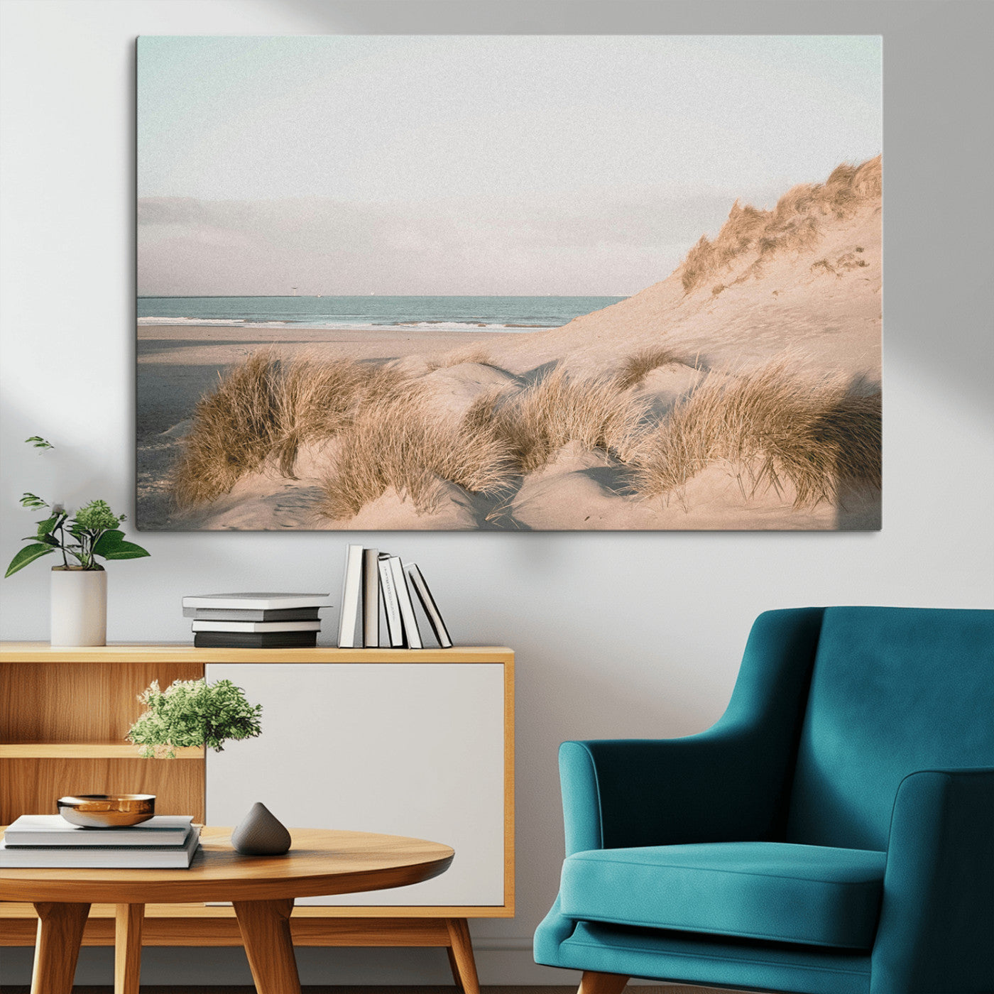 28064037-MGV-CV-36X24-Minimalist Seascape Wall Art Canvas Print, Framed Neutral Beach Print Art Picture Print, Sand Dune Photography Perfect