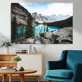 98014896-MGV-CV-36X24-Canadian Rockies Wall Art Canvas Print, Framed Mountain Landscape Art Picture Print, Turquoise Water Perfect Scandinavian