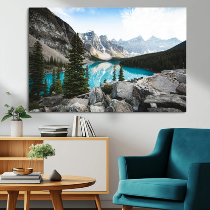 98014896-MGV-CV-36X24-Canadian Rockies Wall Art Canvas Print, Framed Mountain Landscape Art Picture Print, Turquoise Water Perfect Scandinavian