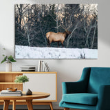 36533178-MGV-CV-36X24-Wild Elk Photography Wall Art Canvas Print, Framed Winter Wildlife Art Picture Print, Snowy Forest Perfect Rustic Lodge Decor