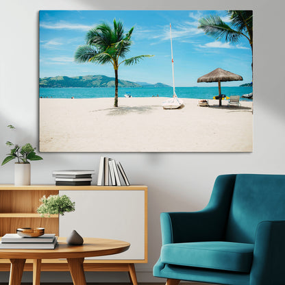 42623350-MGV-CV-36X24-Tropical Beach Wall Art Canvas Print, Framed Palm Tree Art Picture Print, Ocean View Perfect Tropical Coastal Decor Artwork