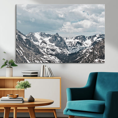 94074619-MGV-CV-36X24-Snowy Peaks Wall Art Canvas Print, Framed Alpine Wilderness Art Picture Print, Mountain Escape Perfect Winter Serenity Decor
