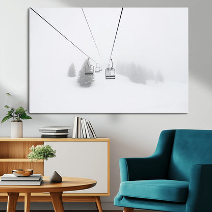 20216390-MGV-CV-36X24-Ski Lift Wall Art Canvas Print, Framed Snowy Landscape Art Picture Print, Alpine Adventure Perfect Nordic Minimalist Decor Artwork