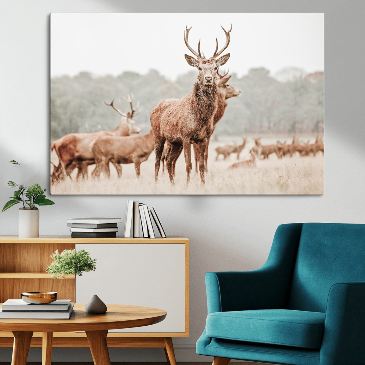 17659786-MGV-CV-36X24-Rustic Nature Art Wall Art Canvas Print, Framed Stag Canvas Print Art Picture Print, Woodland Decor Perfect Rustic Lodge Decor