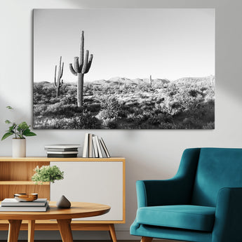 85205054-MGV-CV-36X24-Saguaro Cactus Wall Art Canvas Print, Framed Monochrome Landscape Art Picture Print, Scenic Arizona View Perfect Minimalist