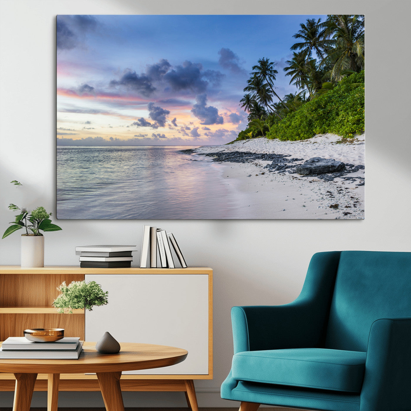 75045485-MGV-CV-36X24-Tropical Beach Wall Art Canvas Print, Framed Sunset Glow Art Picture Print, Palm Tree Coast Perfect Tropical Coastal Decor Artwork