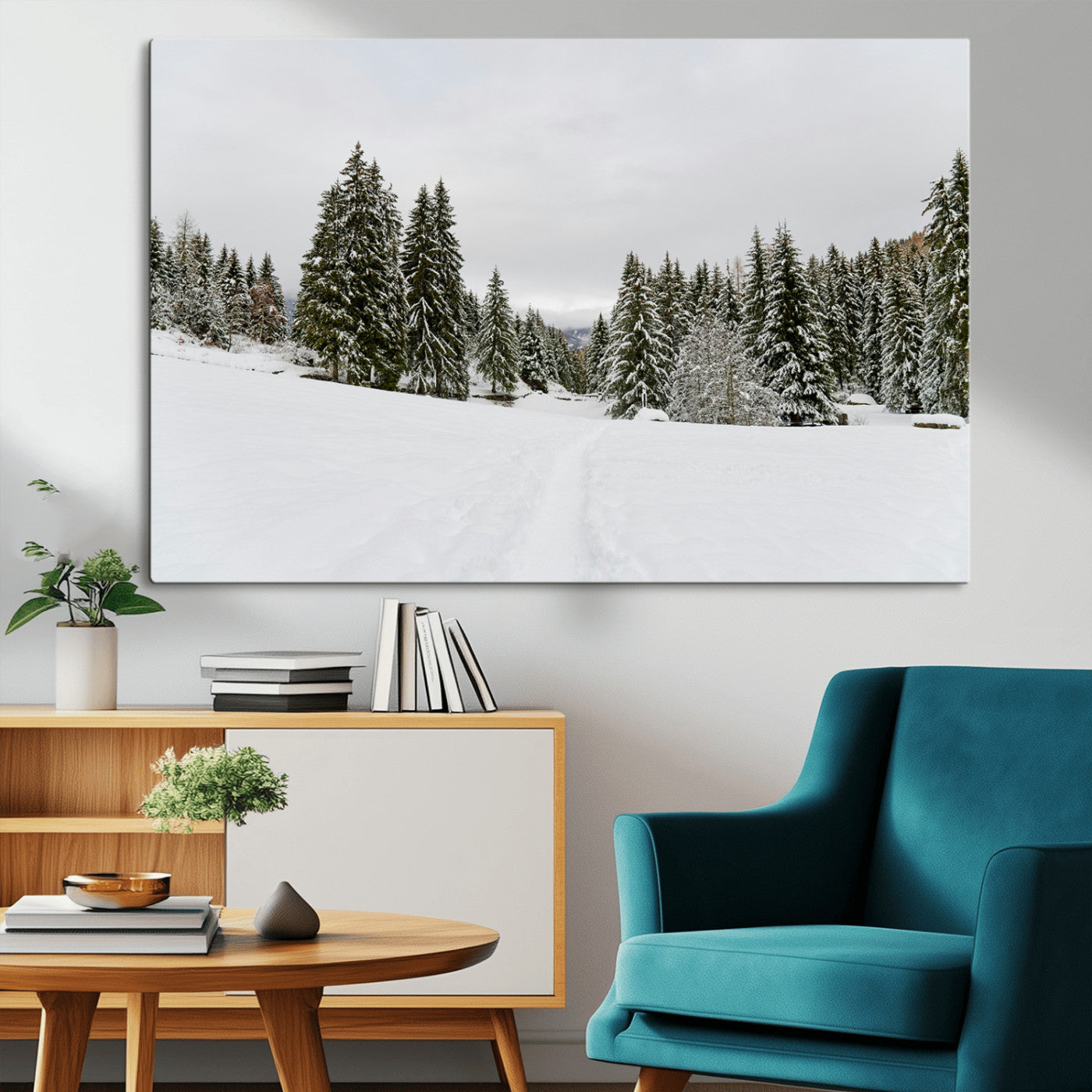 24581417-MGV-CV-36X24-Frosty Pines Wall Art Canvas Print, Framed Silent Snowfall Art Picture Print, Cozy Cabin Vibes Perfect Nordic Minimalist Decor