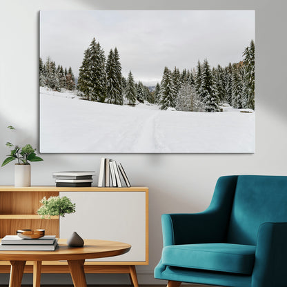24581417-MGV-CV-36X24-Frosty Pines Wall Art Canvas Print, Framed Silent Snowfall Art Picture Print, Cozy Cabin Vibes Perfect Nordic Minimalist Decor