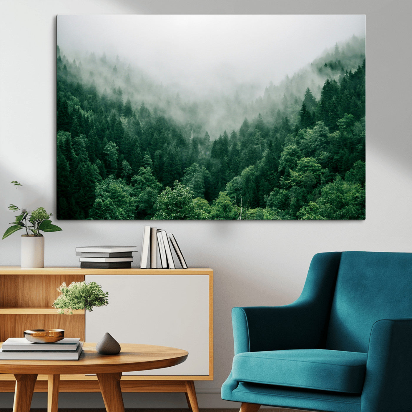 45265379-MGV-CV-36X24-Misty Forest Wall Art – Green Mountain Pine Tree Landscape Canvas Print, Nature Photography Artwork Home Decor for Bedroom, Living