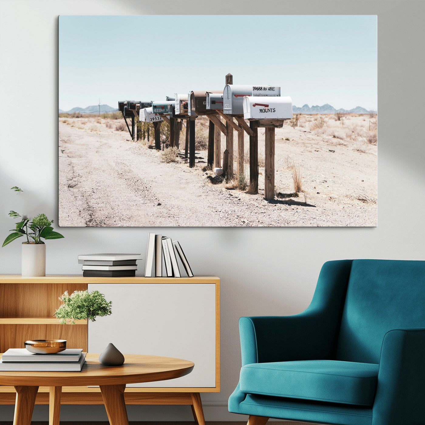 54616109-MGV-CV-36X24-Desert Mailboxes Wall Art – Rustic Rural Roadside Photography Canvas Print, American Southwest Landscape Home Decor for Living