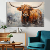 X61001-MGV-CV-36X24-Scottish Highland Wall Art Canvas Print, Framed Longhorn Art Picture Print, Western Cow Perfect Farmhouse Decor Artwork