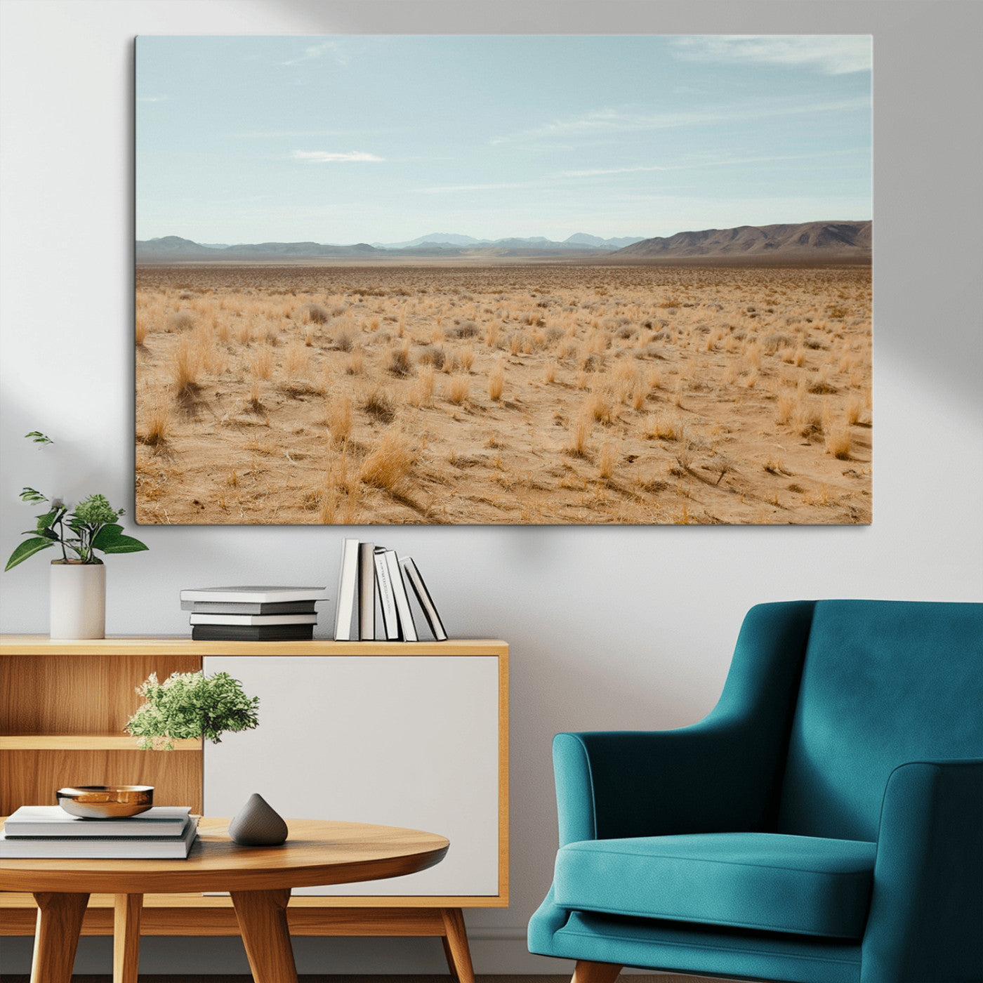 55918919-MGV-CV-36X24-Desert Landscape Wall Art – Golden Grass Plains and Mountain Horizon Canvas Print, Southwest Nature Photography Decor for Living