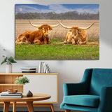 54598515-MGV-CV-36X24-Texas Longhorns Wall Art – Rustic Cattle Ranch Canvas Print, Western Farmhouse Animal Photography Decor for Living Room, Office,