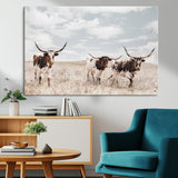 65621083-MGV-CV-36X24-Texas Longhorn Wall Art – Rustic Western Cattle Canvas Print, Southwestern Ranch Photography Decor for Living Room, Office,