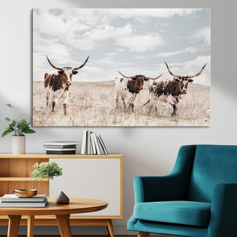 65621083-MGV-CV-36X24-Texas Longhorn Wall Art – Rustic Western Cattle Canvas Print, Southwestern Ranch Photography Decor for Living Room, Office,