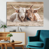 38651722-MGV-CV-36X24-Cow Wall Art – Rustic Longhorn Pair Canvas Print, Western Farmhouse Animal Painting, Country Ranch Decor for Living Room, Bedroom,