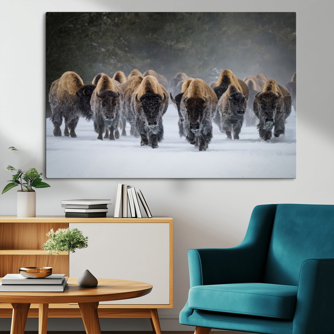 30332489-MGV-CV-36X24-Winter Bison Herd Wall Art – Powerful Buffalo Canvas Print, Rustic Wildlife Photography Decor for Farmhouse, Cabin, Lodge, Living