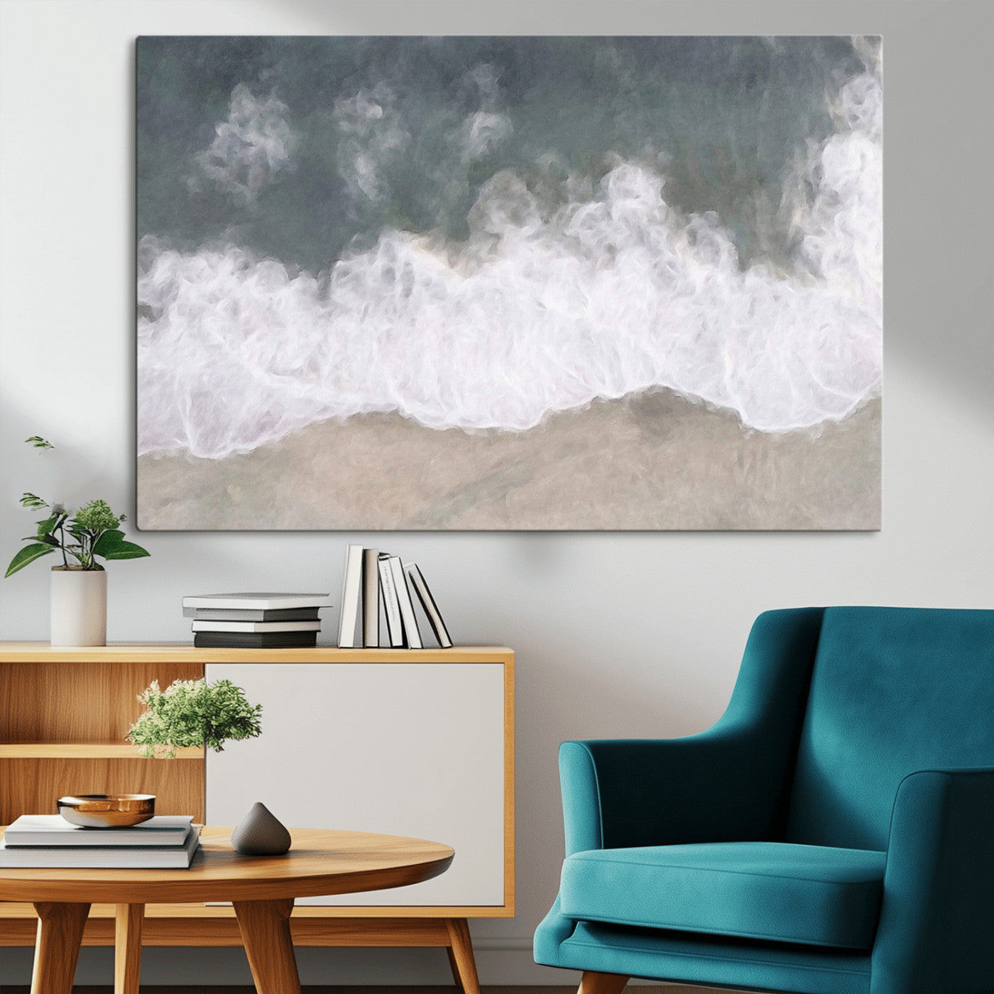 10072982-MGV-CV-36X24-Abstract Ocean Wave Wall Art – Coastal Beach Canvas Print, Minimalist Seascape Painting, Modern Ocean Inspired Artwork for Living