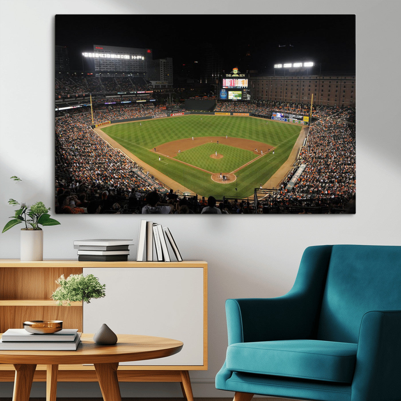 26445161-MGV-CV-36X24-Baseball Stadium at Night – Panoramic Ballpark Canvas Wall Art, Sports Decor for Man Cave, Office, Game Room, Sports Bar, Baseball