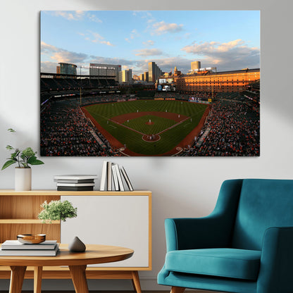 22285236-MGV-CV-36X24-Baseball Stadium Sunset – Panoramic Ballpark Canvas Wall Art, Sports Decor for Office, Man Cave, Game Room, Sports Bar, Baseball