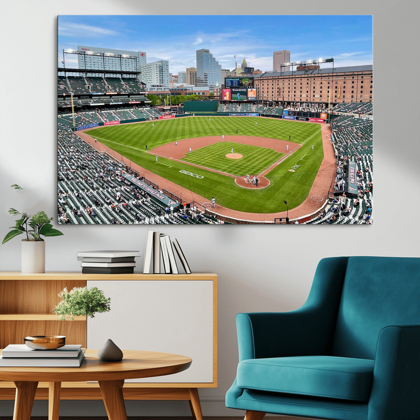 76426407-MGV-CV-36X24-Baseball Stadium Daytime – Panoramic Ballpark Canvas Wall Art, Sports Decor for Office, Man Cave, Game Room, Sports Bar, Baseball