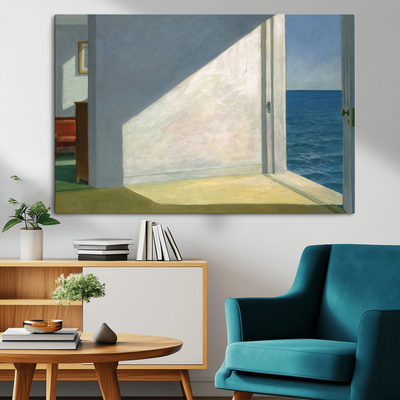 34188481-MGV-CV-36X24-Coastal Sunlight Wall Art – Minimalist Ocean View Canvas Print, Serene Beach House Inspired Decor for Bedroom, Living Room,