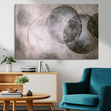 20066876-MGV-CV-36X24-Neutral Abstract Circle Wall Art – Modern Gray Beige Gold Canvas Print, Minimalist Geometric Painting for Bedroom, Living Room,