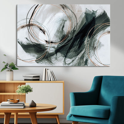 86583265-SEG-FC-90X60_Oversize_Oversize-Black and Gray Abstract Wall Art – Modern Copper Circle Canvas Print, Contemporary Minimalist Painting for Living Room, Bedroom,