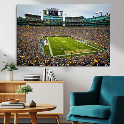 96617112-MGV-CV-36X24-Lambeau Field Wall Art – Green Bay Packers NFL Football Stadium Canvas Print – Game Day Crowd Sports Decor for Man Cave, Bar, or