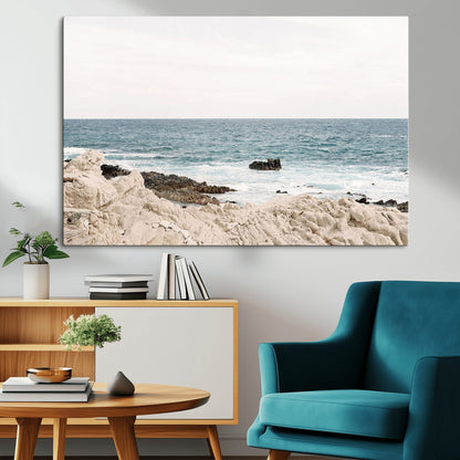 25481980-MGV-CV-36X24-Ocean Coastal Wall Art – Rocky Shoreline and Waves Canvas Print, Serene Beach Landscape Decor for Living Room, Bedroom, or Office