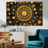 45478523-MGV-CV-36X24-Abstract Circle Wall Art – Bold Black and Gold Dot Painting Canvas Print, Modern Geometric Mandala Style Decor for Living Room or