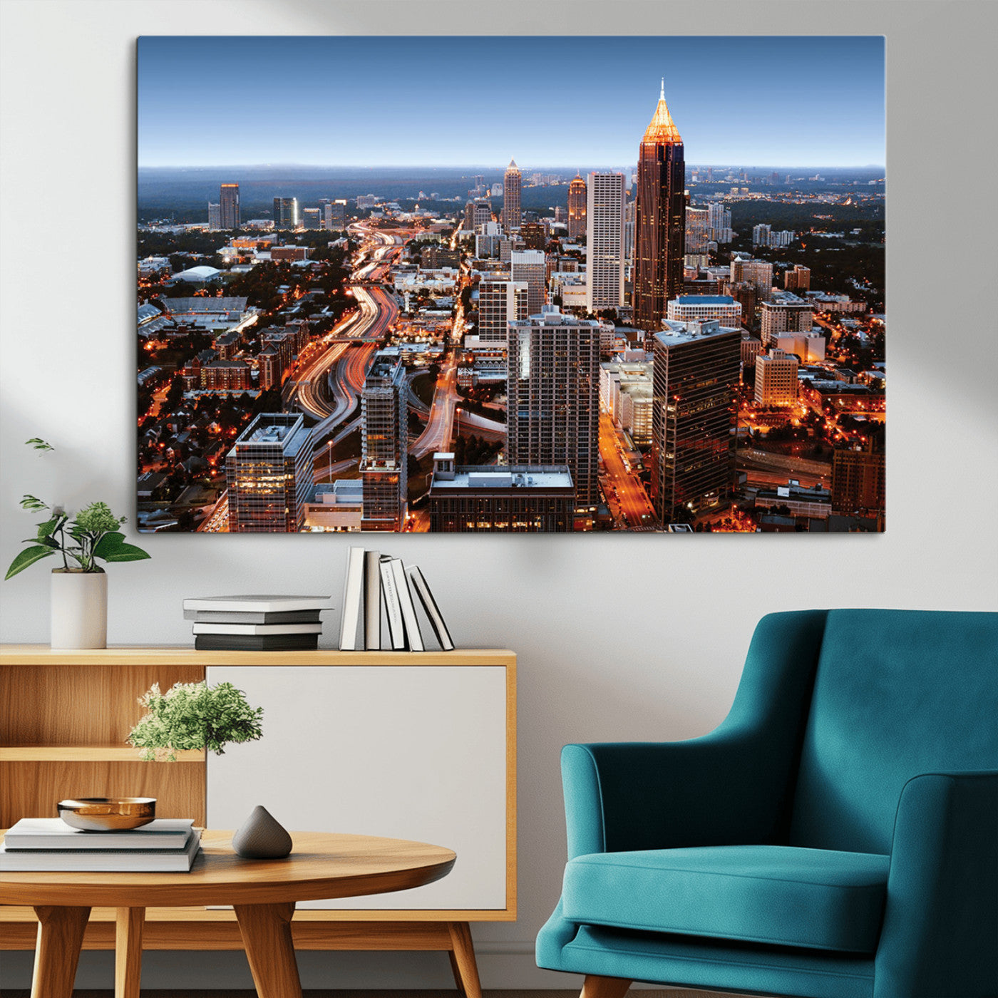 25096967-MGV-CV-36X24-Atlanta Skyline Wall Art – Vibrant Cityscape Canvas Print, Modern Night Lights Urban Decor for Office, Living Room, or Apartment