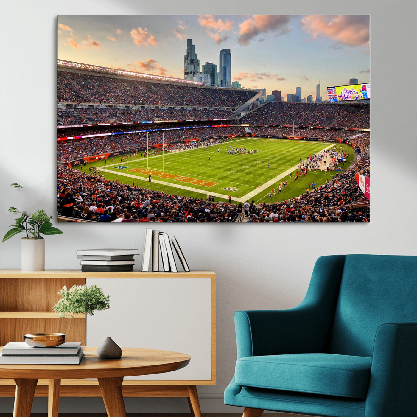 55377093-MGV-CV-36X24-Soldier Field Wall Art – Panoramic Chicago Bears Football Stadium Canvas Print, Game Day Sports Decor for Man Cave, Bar, Office,