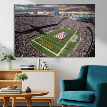 98106777-MGV-CV-36X24-Soldier Field Wall Art – Chicago Bears Stadium Canvas Print with American Flag, Game Day Football Decor for Man Cave, Bar, or