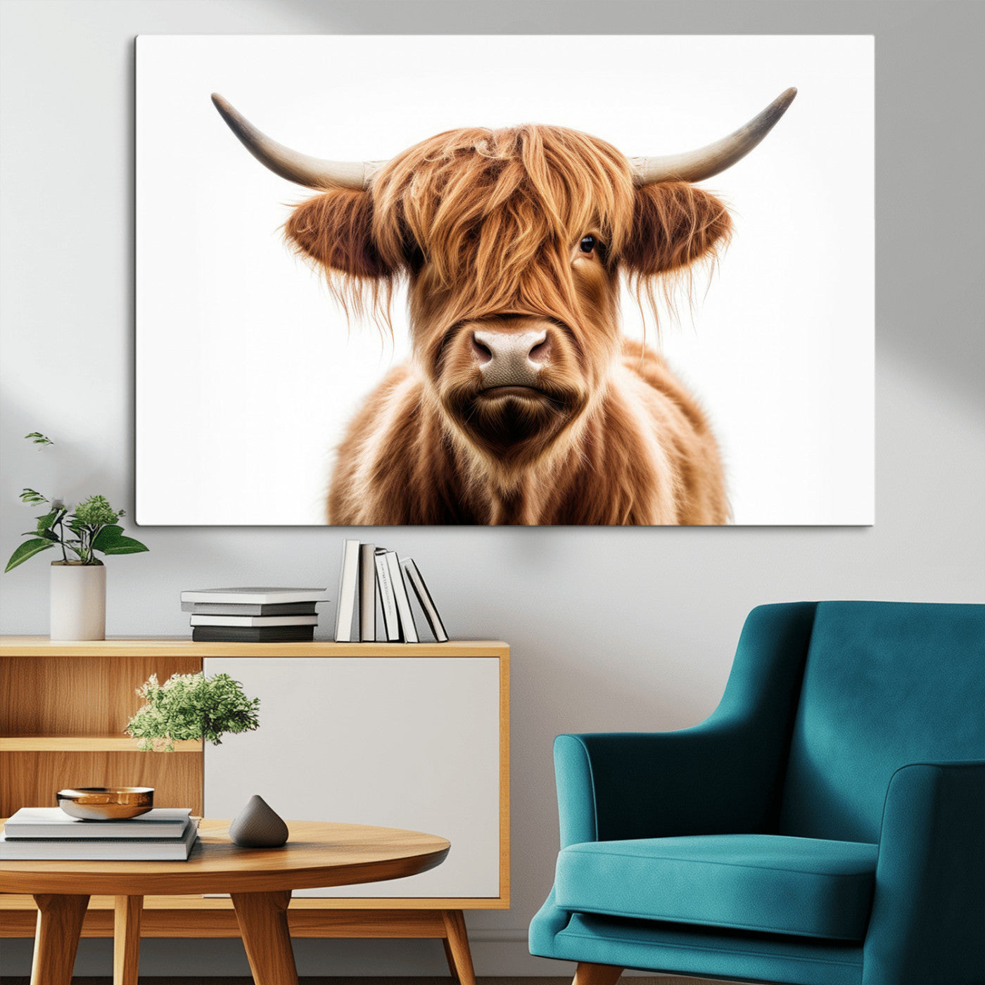 637908607-MGV-FC-93X47-3P_Black-Highland Cow Wall Art Print – Rustic Farmhouse Animal Portrait, Scottish Highland Cattle Canvas, Modern Country Wall Decor for
